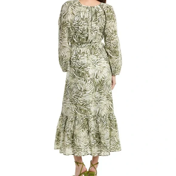 Elegant Green Leaf Print Maxi Dress - Picture 2 of 2